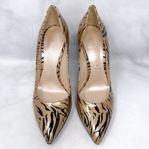 NEW Casadei Vintage Y2K Tiger Patent Leather Pointed Toe Wedge Heel Pumps Retro